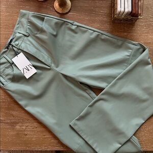 Zara Faux Leather 5 pocket Sea Green Straight Leg Pants